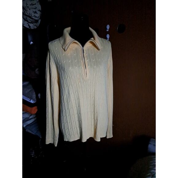 Studio Works Woman Long Sleeve Sweater Yellow Part Zip Neck Size 2X Textured - Picture 1 of 7